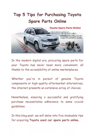 Top 5 Tips for Purchasing Toyota Spare Parts Online