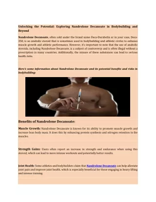 Exploring Nandrolone Decanoate in Bodybuilding and Beyond