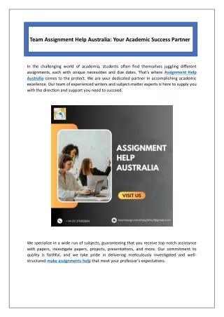 Team Assignment Help Australia: Your Academic Success Partner