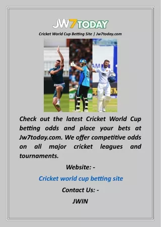 Cricket World Cup Betting Site  Jw7today