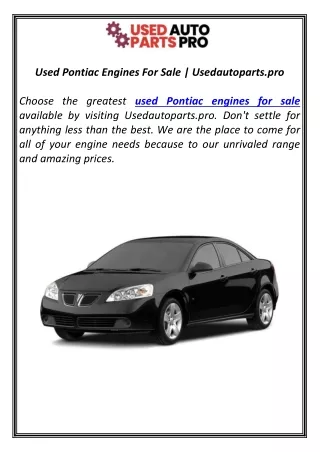 Used Pontiac Engines For Sale | Usedautoparts.pro
