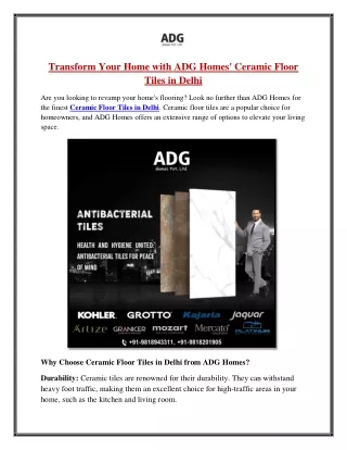 Transform Your Home with ADG Homes' Ceramic Floor Tiles in Delhi