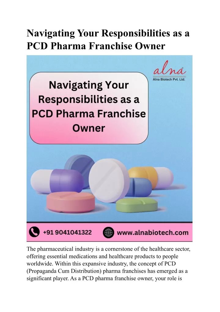 navigating your responsibilities as a pcd pharma
