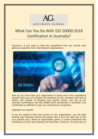 What Can You Do With ISO 20000:2018 Certification In Australia