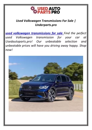 Used Volkswagen Transmissions For Sale | Usedautoparts.pro