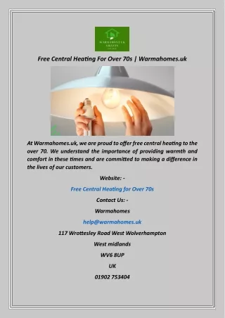 Free Central Heating For Over 70s  Warmahomes.uk