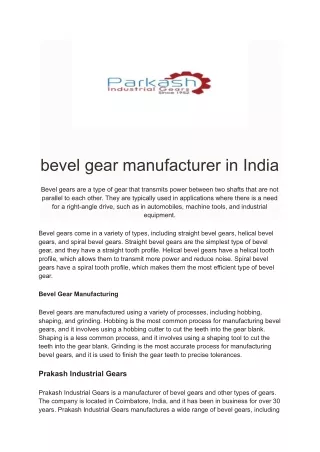 bevel gear manufacturer in India