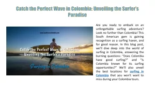 Catch the Perfect Wave in Colombia Unveiling the Surfer’s Paradise