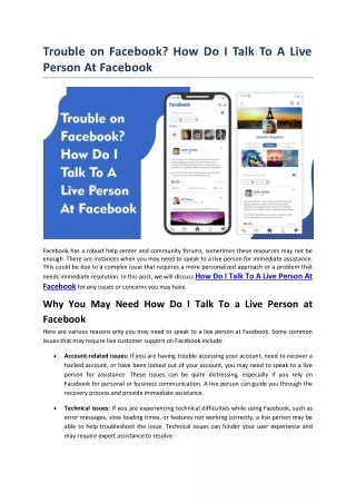 Trouble on Facebook How Do I Talk To A Live Person At Facebook