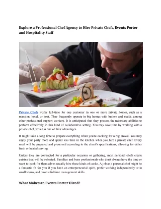 Explore a Professional Chef Agency to Hire Private Chefs, Events Porter and Hospitality Staff.docx