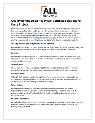 quality bonnie doon ready mix concrete solutions