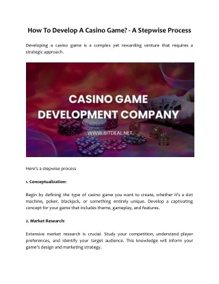 how to develop a casino game a stepwise process