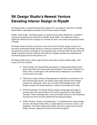 SK Design Studios Newest Venture Elevating Interior Design in Riyadh
