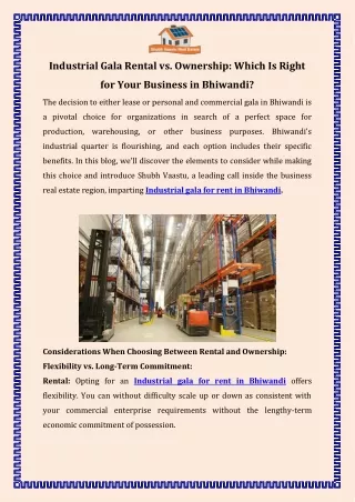 Industrial Gala Rental vs Ownership Which Is Right for Your Business in Bhiwandi