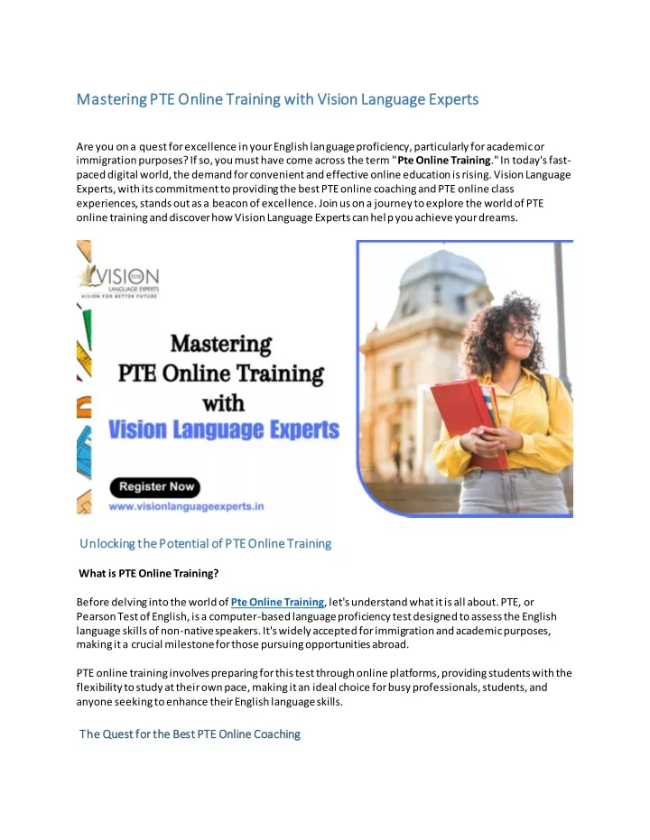 mastering pte online training with vision