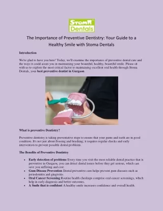 The Importance of Preventive Dentistry- Your Guide to a Healthy Smile with Stoma Dentals