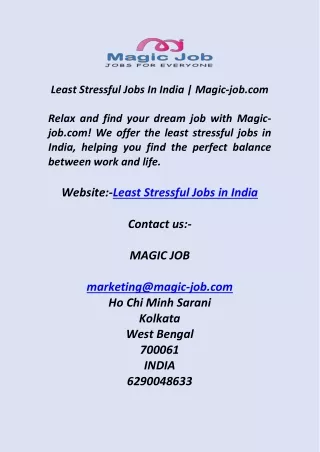 Least Stressful Jobs In India  Magic job com