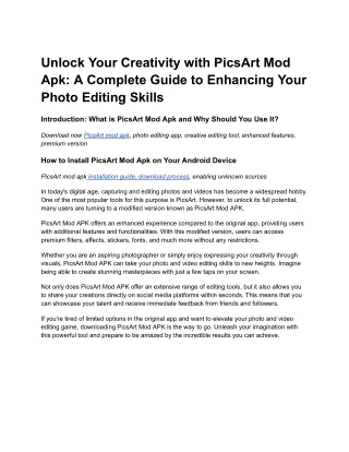 Unlock Your Creativity with PicsArt Mod Apk_ A Complete Guide to Enhancing Your Photo Editing Skills