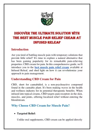 Discover the Ultimate Solution with the Best Muscle Pain Relief Cream at Infused Releaf