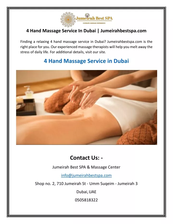 4 hand massage service in dubai jumeirahbestspa
