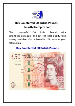 Buy Counterfeit 50 British Pounds  Smartbillsempire.com