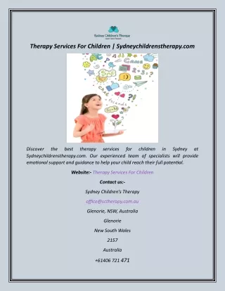 Therapy Services For Children  Sydneychildrenstherapy.com