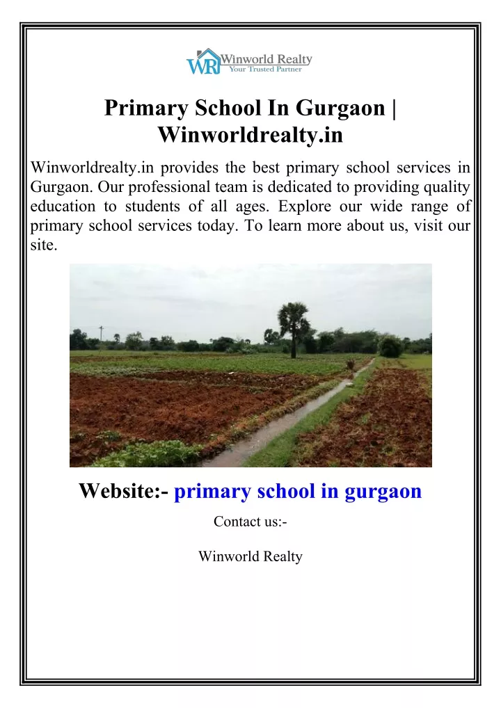 primary school in gurgaon winworldrealty in