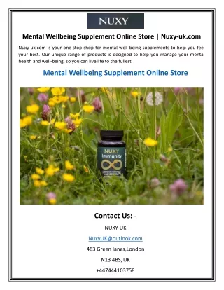 Mental Wellbeing Supplement Online Store