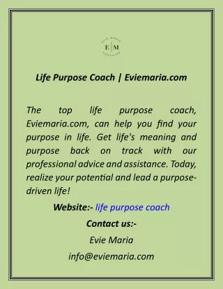 Life Purpose Coach  Eviemaria