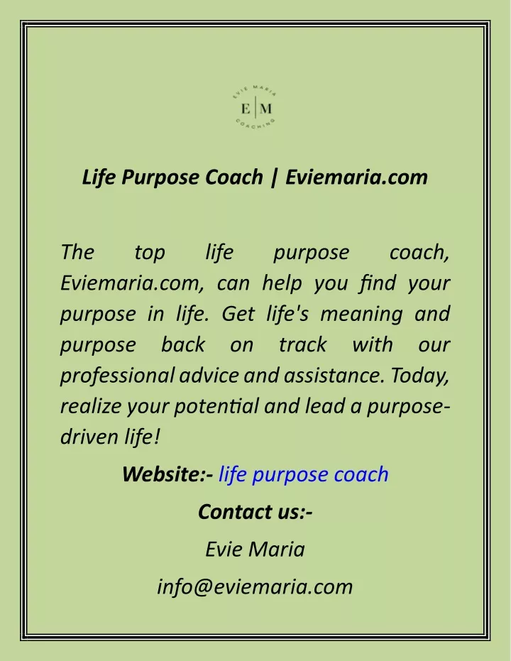 life purpose coach eviemaria com
