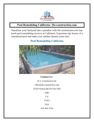 Pool Remodeling California  Da-construction.com