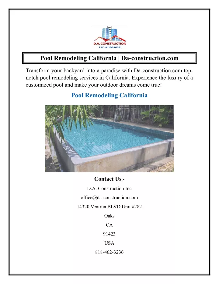 pool remodeling california da construction com