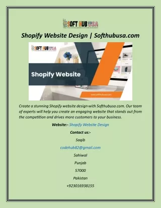Shopify Website Design  Softhubusa