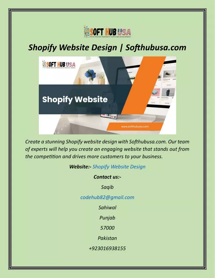 shopify website design softhubusa com