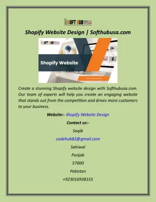 Shopify Website Design  Softhubusa