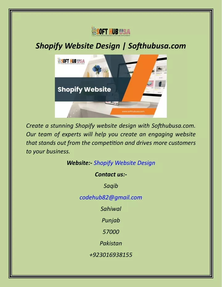 shopify website design softhubusa com