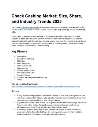 Check Cashing Market_ Size, Share, and Industry Trends 2023