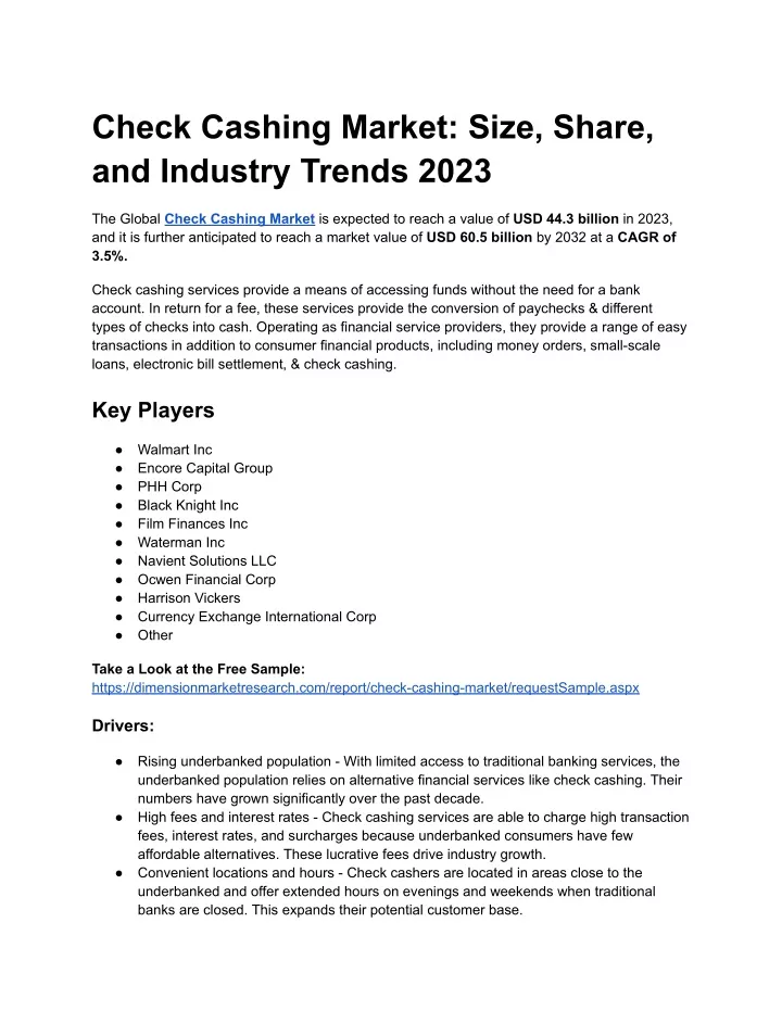 check cashing market size share and industry