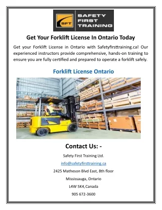 Get Your Forklift License In Ontario Today