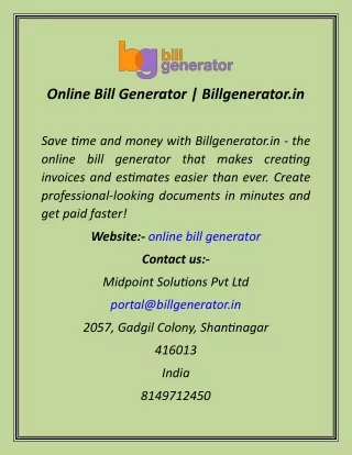 Online Bill Generator  Billgenerator.in