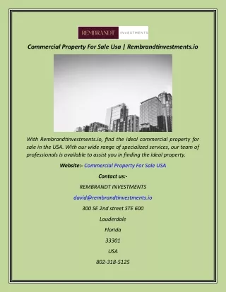 Commercial Property For Sale Usa  Rembrandtinvestments.io