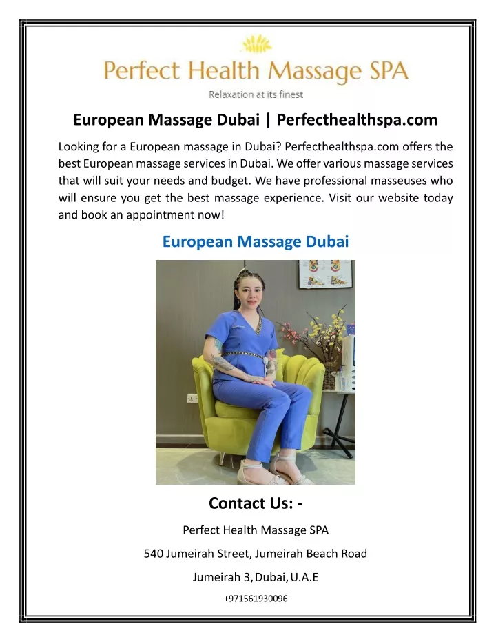 european massage dubai perfecthealthspa com