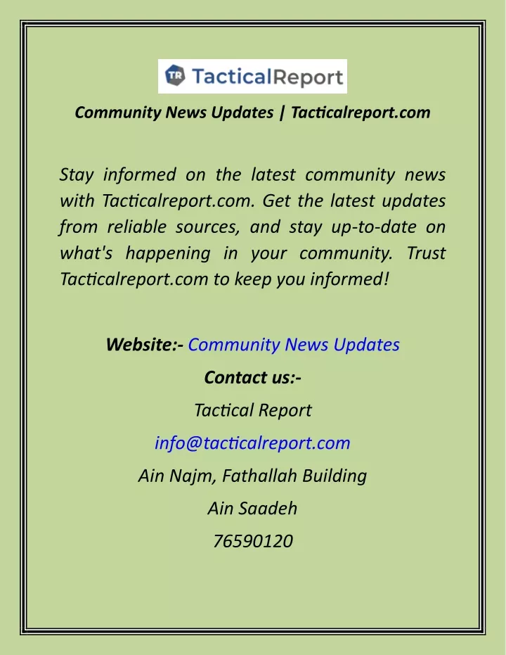 community news updates tacticalreport com