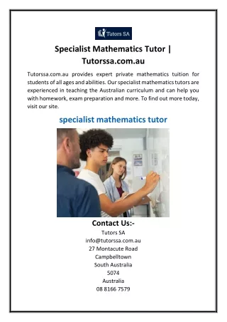 Specialist Mathematics Tutor  Tutorssa.com.au