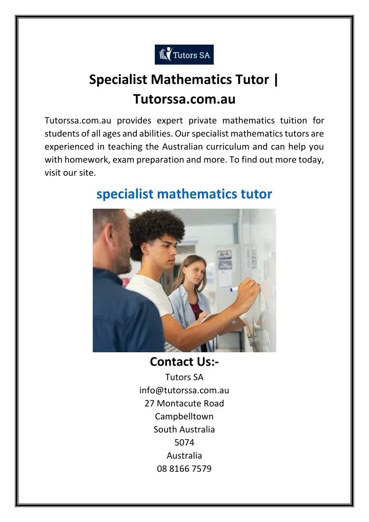 specialist mathematics tutor tutorssa com au