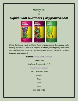 Liquid Plant Nutrients  Mygrowco