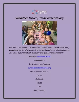 Volunteer Travel  Tzedekamerica.org