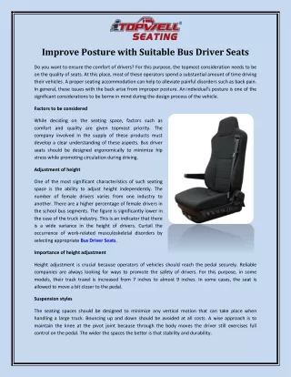 Improve Posture with Suitable Bus Driver Seats
