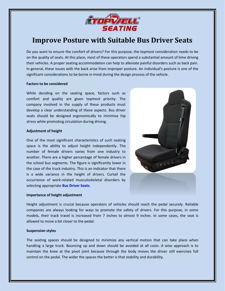 improve posture with suitable bus driver seats