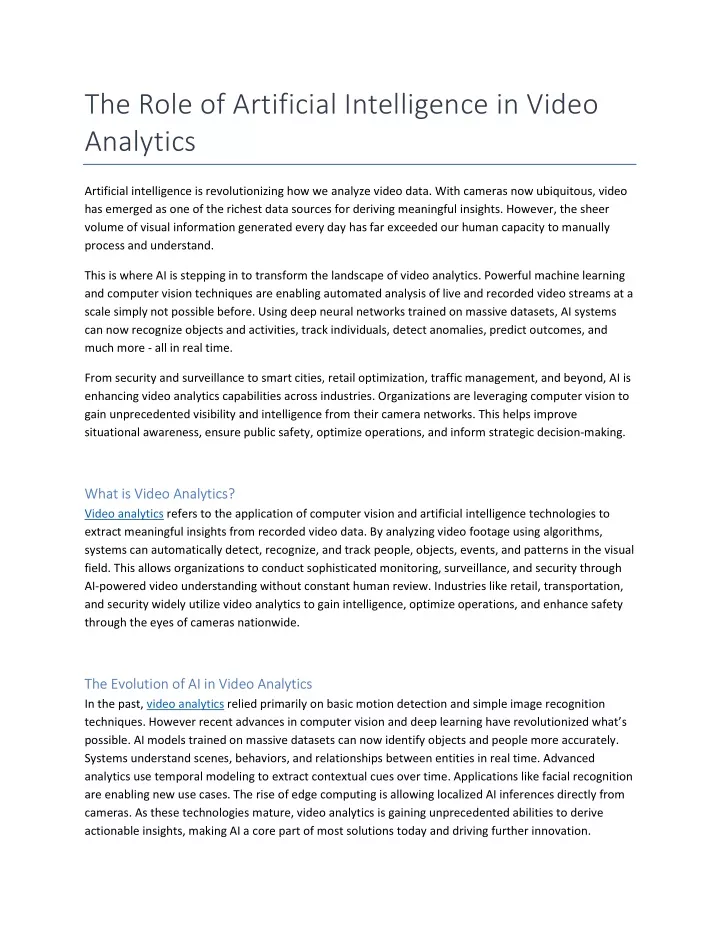 the role of artificial intelligence in video